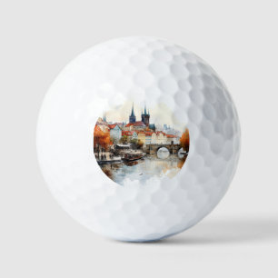 Pelotas De Golf Praga antigua, acuarela del puente de Carlos