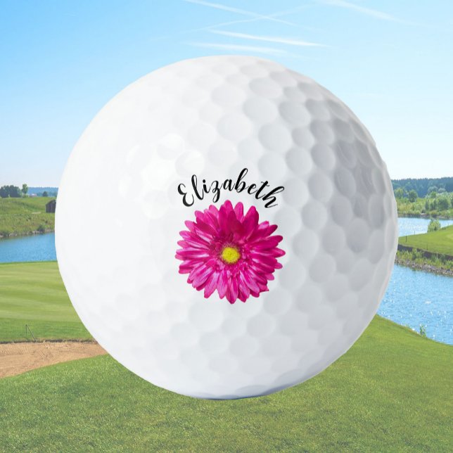 Pelotas De Golf Pretty pink daisy flower custom name womens (Subido por el creador)