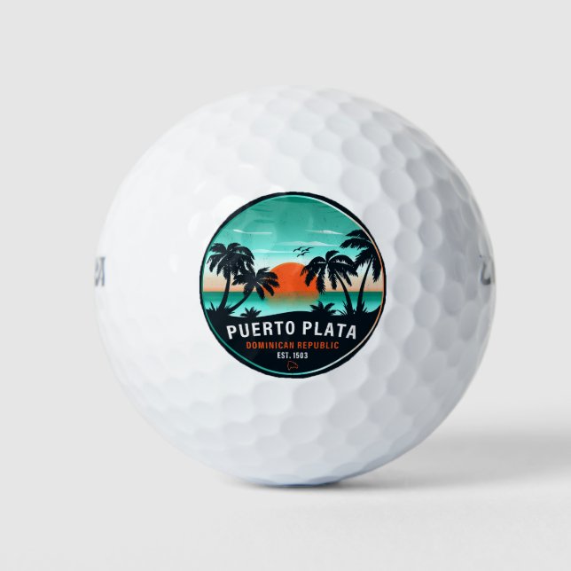 Pelotas De Golf Puerto Plata Dominicano Retro Sunset Souvenir 60 (Anverso)