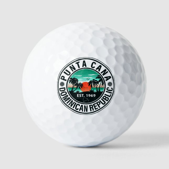 Pelotas De Golf Punta Cana Dominicana Palm Tree Retro Sunset 60 (Anverso)