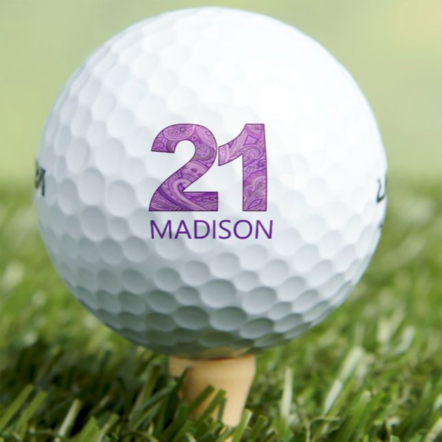 Pelotas De Golf Purple 21st Birthday Golfer Gift 21 Years elegante (Subido por el creador)