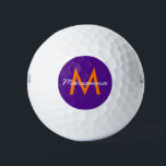 Pelotas De Golf Purple Crea tu propio monograma personalizado<br><div class="desc">Añade un nombre y un comienzo para construir tu propio diseño de bolas de golf de personalizado monograma en púrpura, naranja y blanco, con un moderno sans-serif y tipografía divertida y femenina. Puede editar la plantilla de diseño haciendo clic en 'personalizar más adelante' para crear combinaciones de colores en honor...</div>