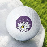 Pelotas De Golf Púrpura y amarilla de la margarita caprichosa Añad<br><div class="desc">Una obra de arte zen y caprichosa,  hipster. Puede añadir un nombre,  un monograma u otro texto personalizado. Si necesita mover el dibujo,  haga clic en el botón personalizar para realizar cambios.</div>