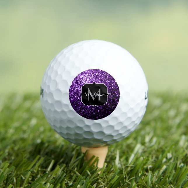 Pelotas De Golf Purpurina brillante oscuro morado chispas Monogram (Camiseta in situ)