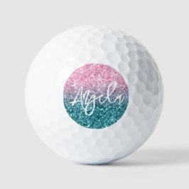 Pelotas De Golf Purpurina de Ombre Verde azulado rosa y lujoso