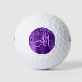 Pelotas De Golf Purpurina Girly Purple Dripping Brush Monograma Me