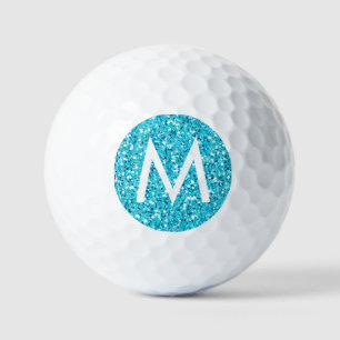 Pelotas De Golf Purpurina inicial del monograma moderno azul turqu