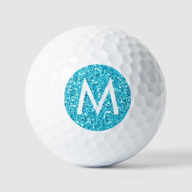 Pelotas De Golf Purpurina inicial del monograma moderno azul turqu (Anverso)