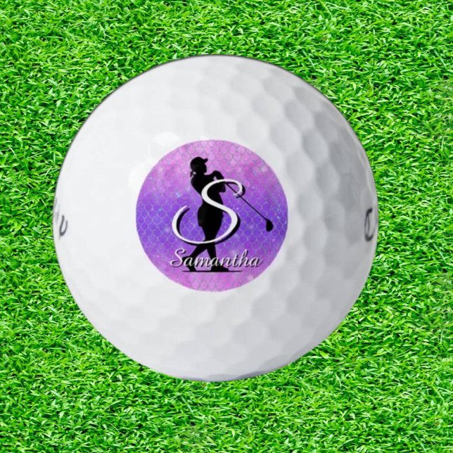 Pelotas De Golf Purpurina Monograma océano púrpura (Tee off in style with a splash of sparkle!)