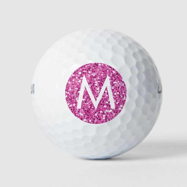 Pelotas De Golf Purpurina rosa brillante Monograma moderno inicial (Anverso)
