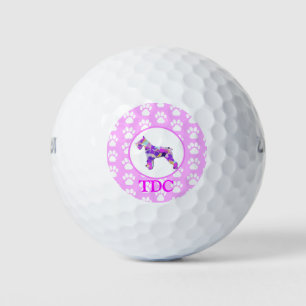 Pelotas De Golf PY&B de Schnauzer Dog Silhouette Paw Pink