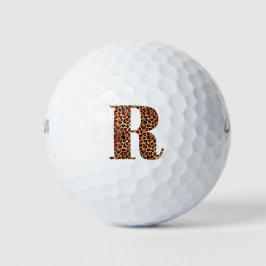 Pelotas De Golf R de monograma glam Leopardo Rojo y Dorado