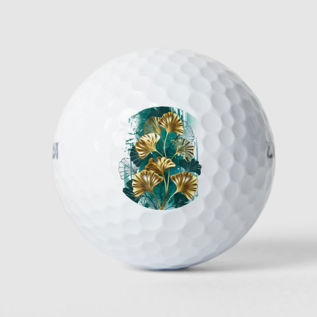 Pelotas De Golf Rama con hojas doradas Ginko Biloba (Anverso)