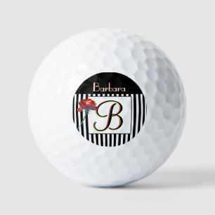 Pelotas De Golf Rayas blancas negras un Rosa de 3 colores Monogram