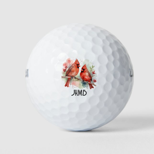 Pelotas De Golf Red Cardinal Bird Couple Animal Monogram Art (Anverso)