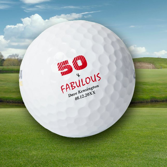 Pelotas De Golf Red Fabulous Fifty Birday Personalizado (Subido por el creador)