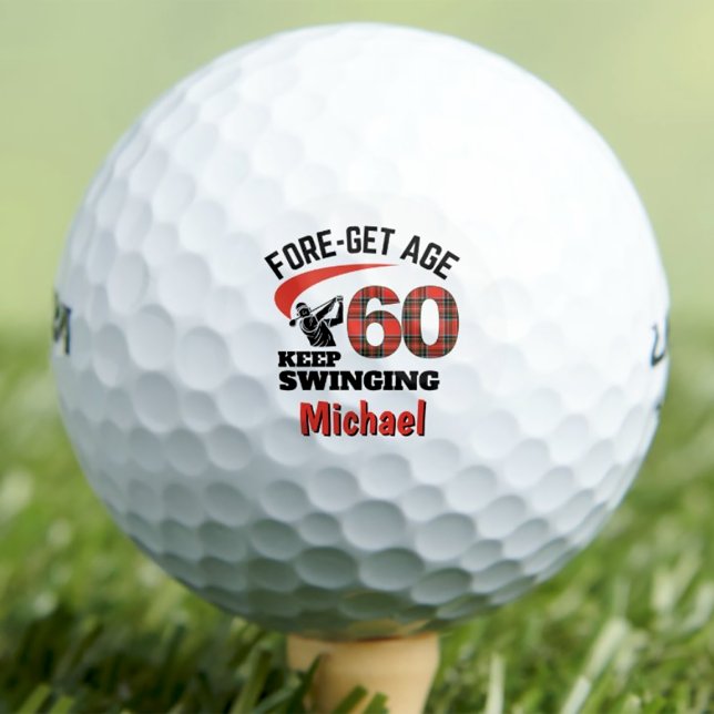Pelotas De Golf Red Plaid 60th Birthday Party FORE-Get Age 60 (Subido por el creador)