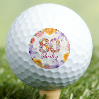 Pelotas De Golf Regalo de cumpleaños número 80 para esposa Floral