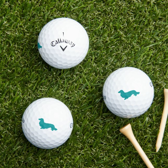 Pelotas De Golf Regalo de oro Verde azulado de Long Hair Dachshund (Césped in situ)