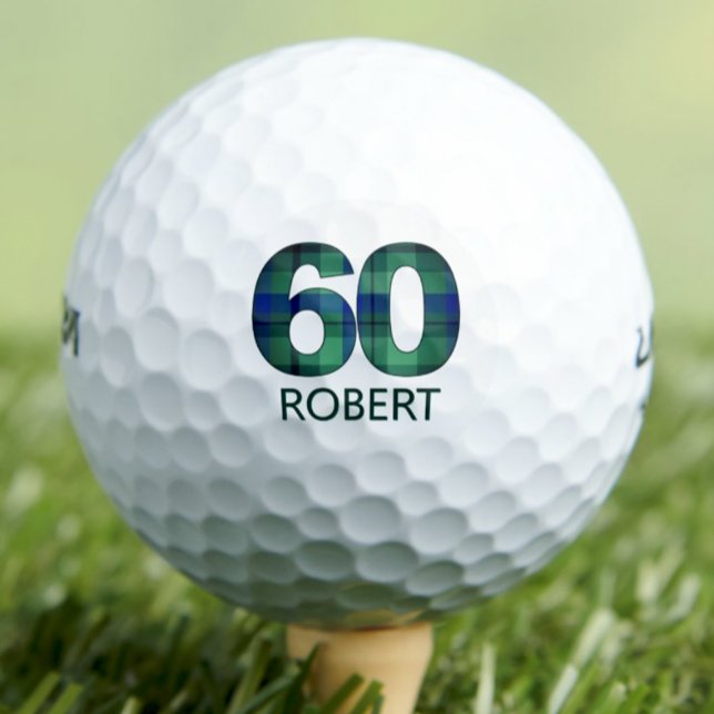 Pelotas De Golf Regalo de papá de cumpleaños 60 - Blue Green Plaid (Subido por el creador)