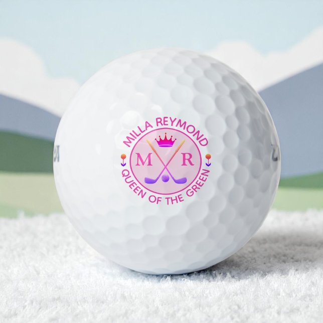 Pelotas De Golf Reina del Verde. Monogramado rosa (Subido por el creador)