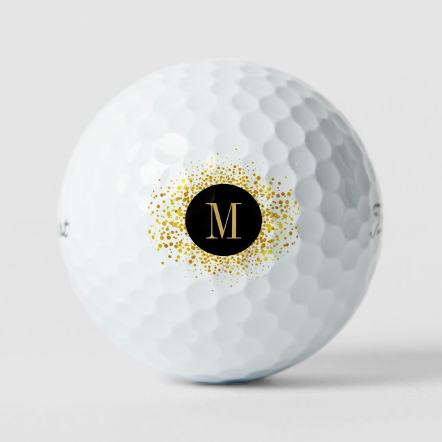 Pelotas De Golf Relieve metalizado dorado monograma de confetti ID (Anverso)