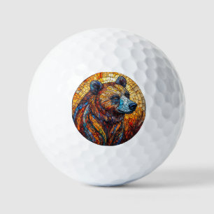 Pelotas De Golf Retrato de oso colorido en un arte de vidrio emplo