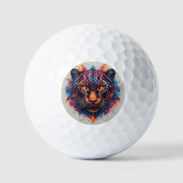Pelotas De Golf Retrato de pantera con elementos ígneos abstractos (Anverso)