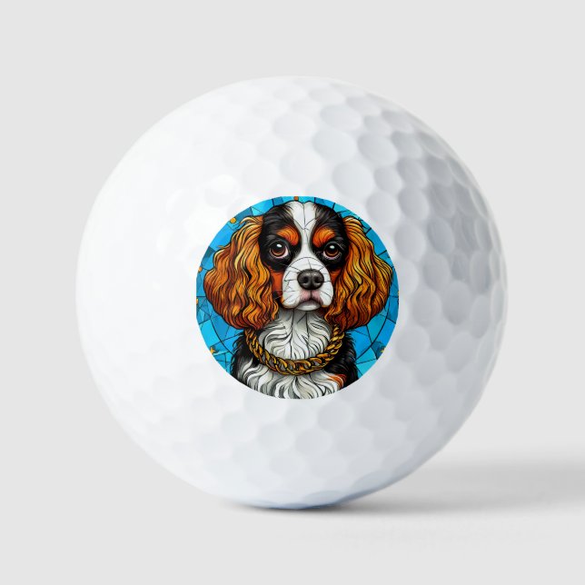 Pelotas De Golf Retrato de perro en vidrio emplomado (Anverso)