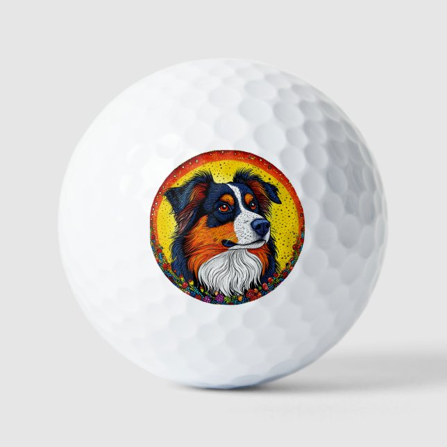 Pelotas De Golf Retrato Ilustrado Vibrante de un Perro (Anverso)
