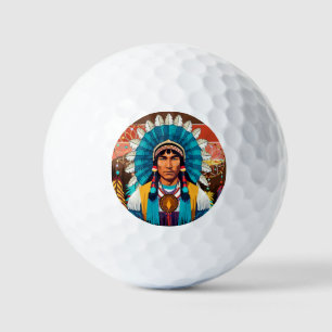 Pelotas De Golf Retrato poderoso de jefe nativo americano