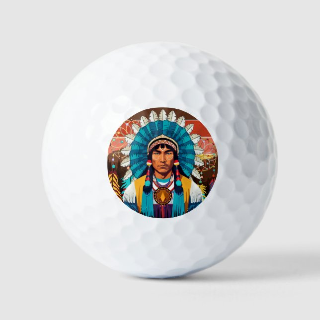 Pelotas De Golf Retrato poderoso de jefe nativo americano (Anverso)