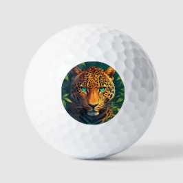 Pelotas De Golf Retrato vibrante de leopardo con ojos esmeralda