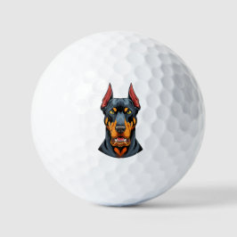 Pelotas De Golf Retratos de un perro Doberman de cabeza vista fron