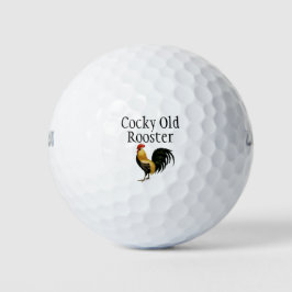 Pelotas De Golf Rooster, texto "Cocky Old Rooster"