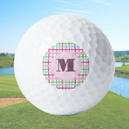 Pelotas De Golf Ropa a cuadros rosa y verde con monograma personal