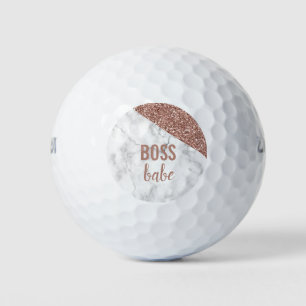 Pelotas De Golf Rosa de Monograma Purpurina de oro Mármol Boss B