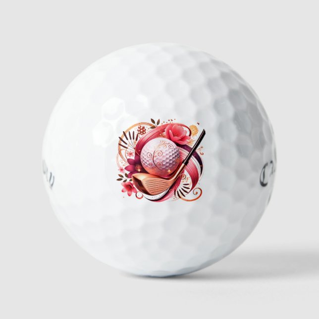 Pelotas De Golf Rosa floral y oro (Anverso)