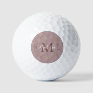Pelotas De Golf Rosa Monograma Dorado Elegante Plantilla Moderna