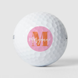 Pelotas De Golf Rosa Naranja Moderno Inicial Personalizada de Golf