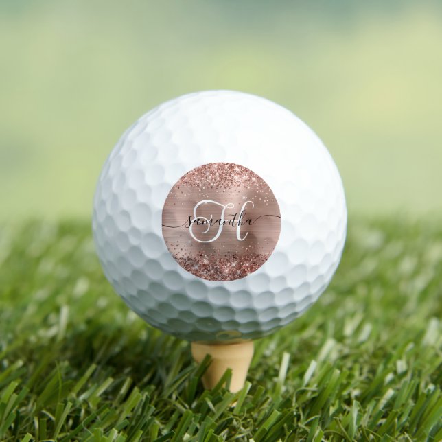Pelotas De Golf Rosa Purpurinoso Gold Glam Monogrammed (Camiseta in situ)