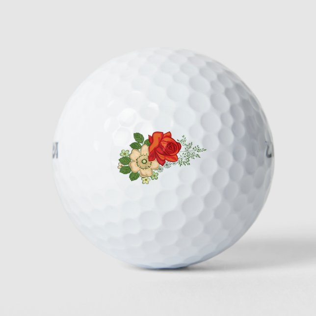 Pelotas De Golf Rosa Roja y Margaritas (Anverso)