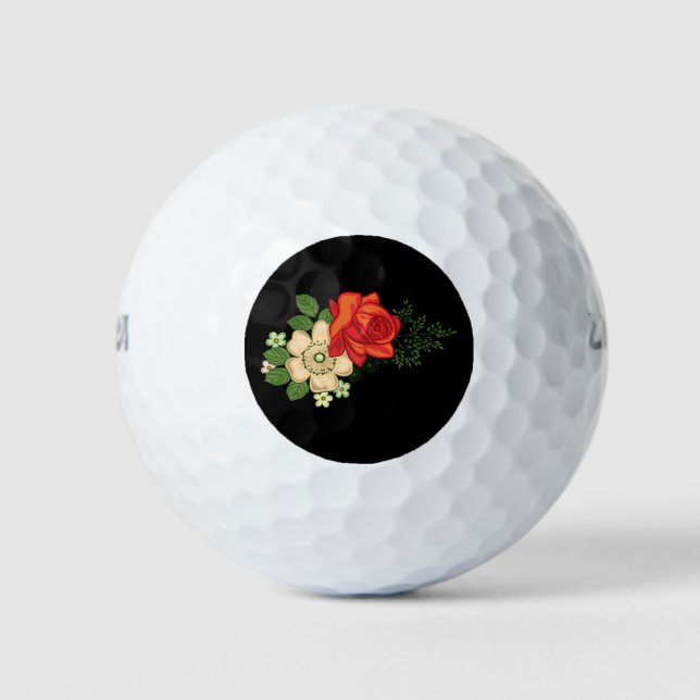 Pelotas De Golf Rosa Roja y Margaritas Fondo Negro (Anverso)