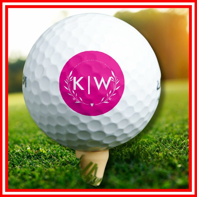 Pelotas De Golf Rosa y blanco | Monograma de Iniciales Modernas (Pink and White | Modern Initials Monogram Golf Balls)