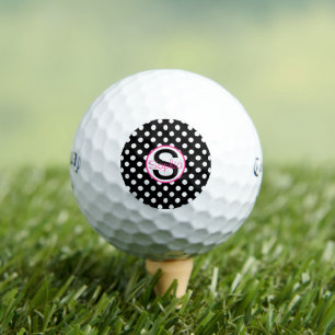 Pelotas De Golf Rosa y Negro, Nombre e Inicial con Lunares