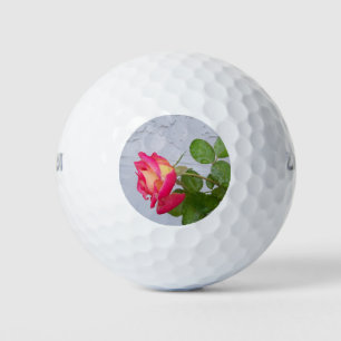 Pelotas De Golf Rosa y pared de estuco gris