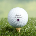 Pelotas De Golf Rosas púrpuras elegantes nombres de pareja matrimo<br><div class="desc">Estas pelotas de golf son un regalo maravilloso para las parejas o para que una pareja se lo dé a otra. El diseño incluye un grupo de rosas acuarelas pintadas a mano en tonos violeta, lavanda y ciruela, junto con los nombres de la pareja y la fecha boda escrita en...</div>