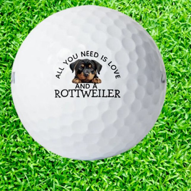 Pelotas De Golf Rottweiler Loving Golfer (Show your love for Rottweilers on the golf course with these unique golfer golf balls.)