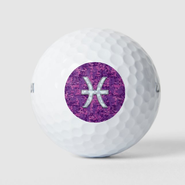 Pelotas De Golf Rótulo Pisces Zodiac en camo digital rosado (Anverso)
