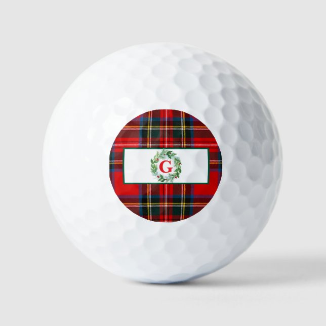 Pelotas De Golf Royal Stewart Xmas Plaid MONOGRAM Wreath (Anverso)